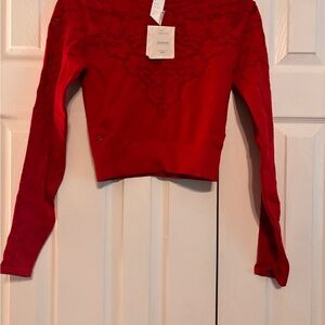 Fabletics Red Long Sleeve Crop Blouse